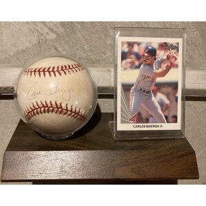 CARLOS BAERGA Autographed RAWLINGS OFFICIAL BASEBALL Card Display Indians -READ